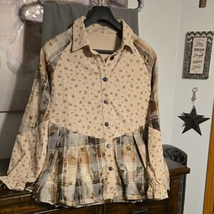 Floral Patchwork Button-Up Peplum Shacket